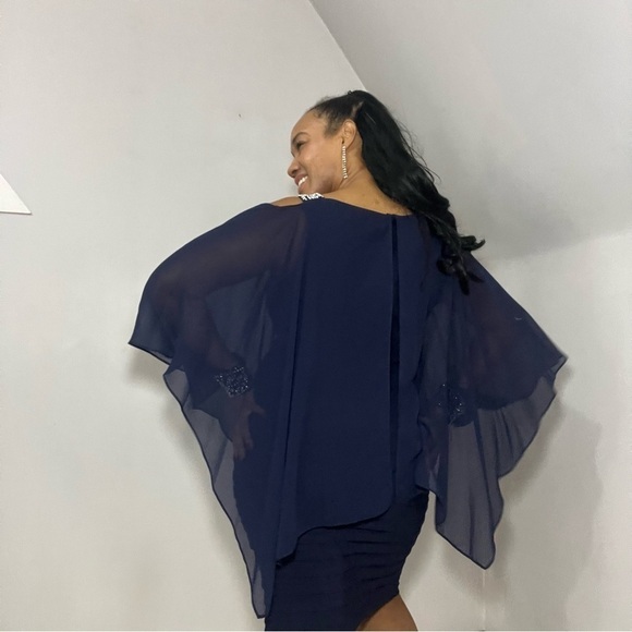 Vintage blue cocktail dress embellished midi formal gown evening wear new years - Picture 9 of 16